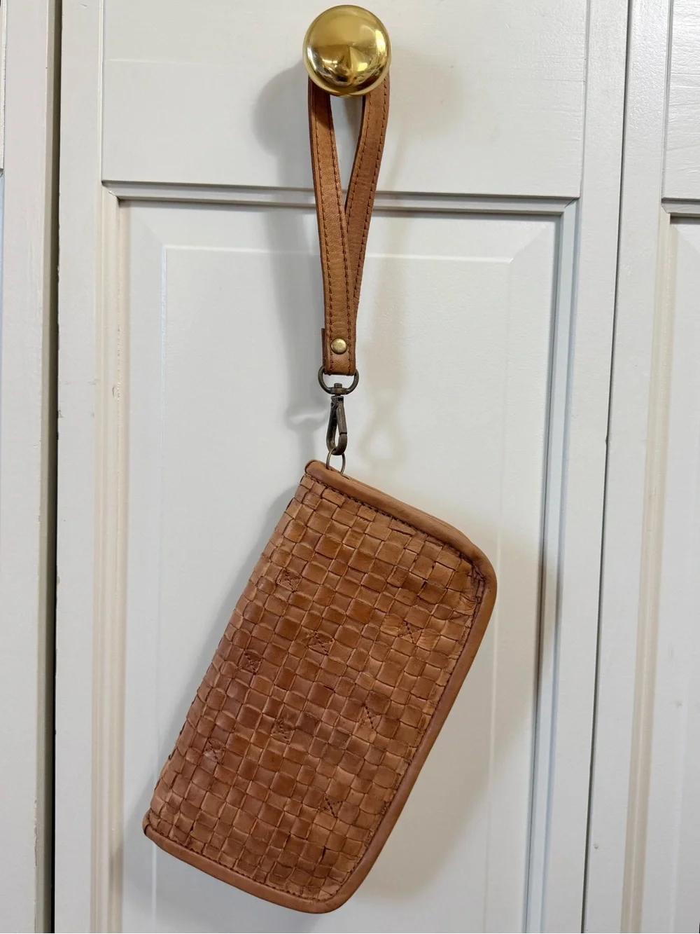 Platania Women’s Brown Woven Zip Wristlet Wallet, Credit Card, Made in Italy